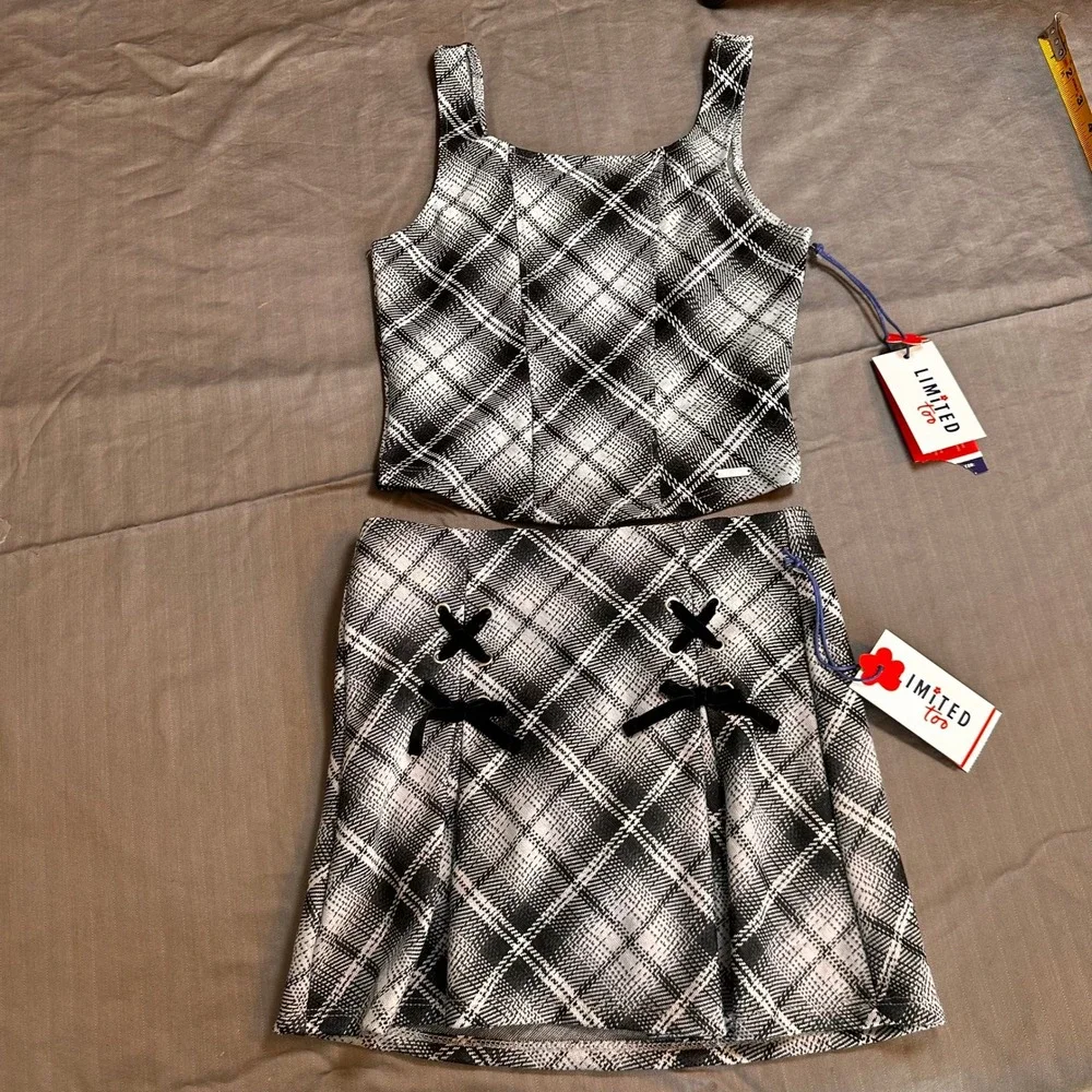 Limited Too Girls 2-Piece Plaid Skirt Set Blue Black NWT Size S 7/8 302170